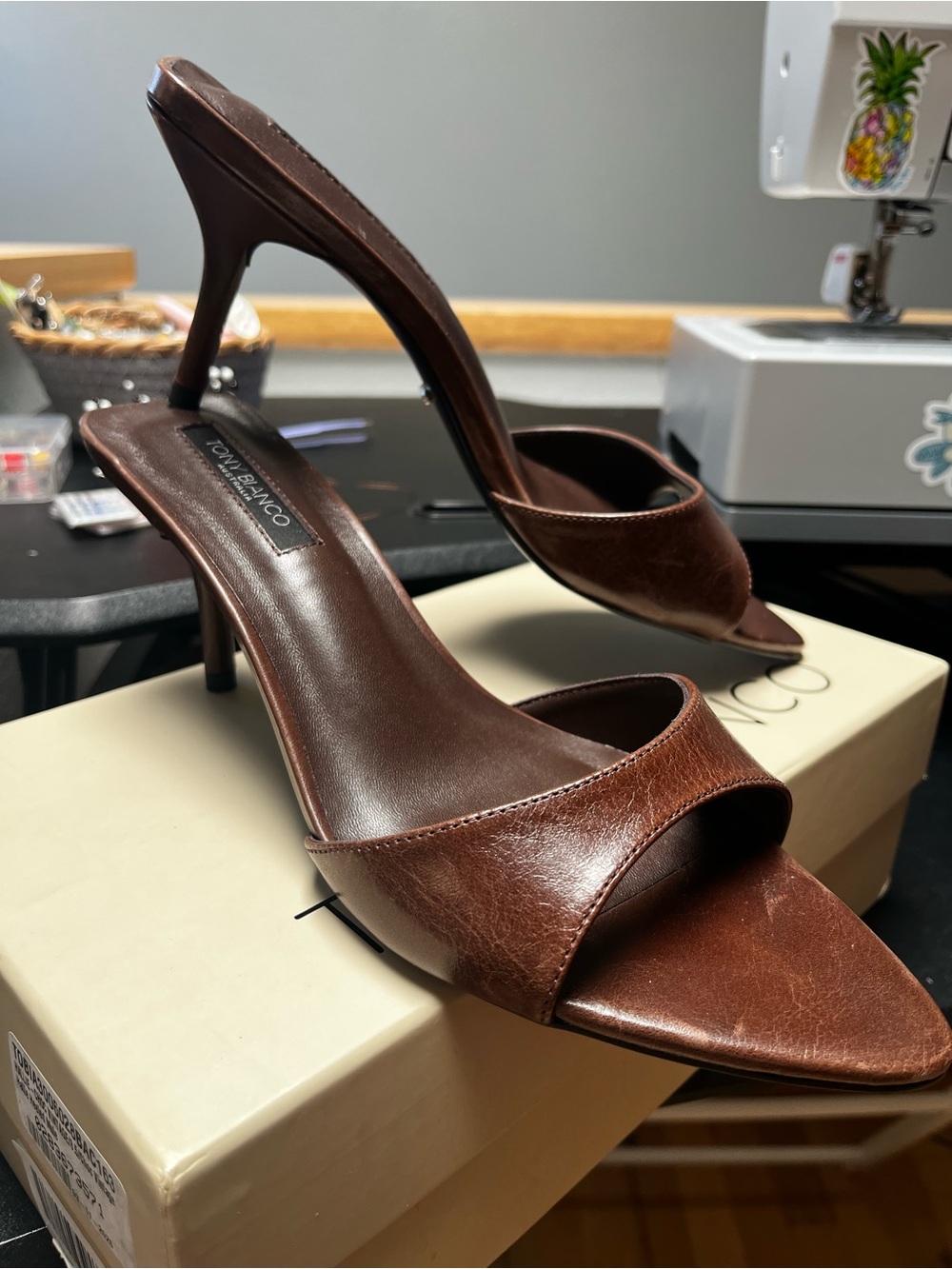 Tony Bianco Brown Leather Open-Toe Slide Mule